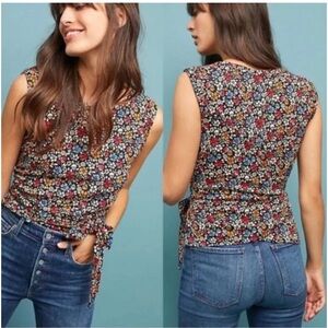 New Anthropologie Maeve Floral Black Colorful Spring Summer Wrap Top Shirt S 6 4
